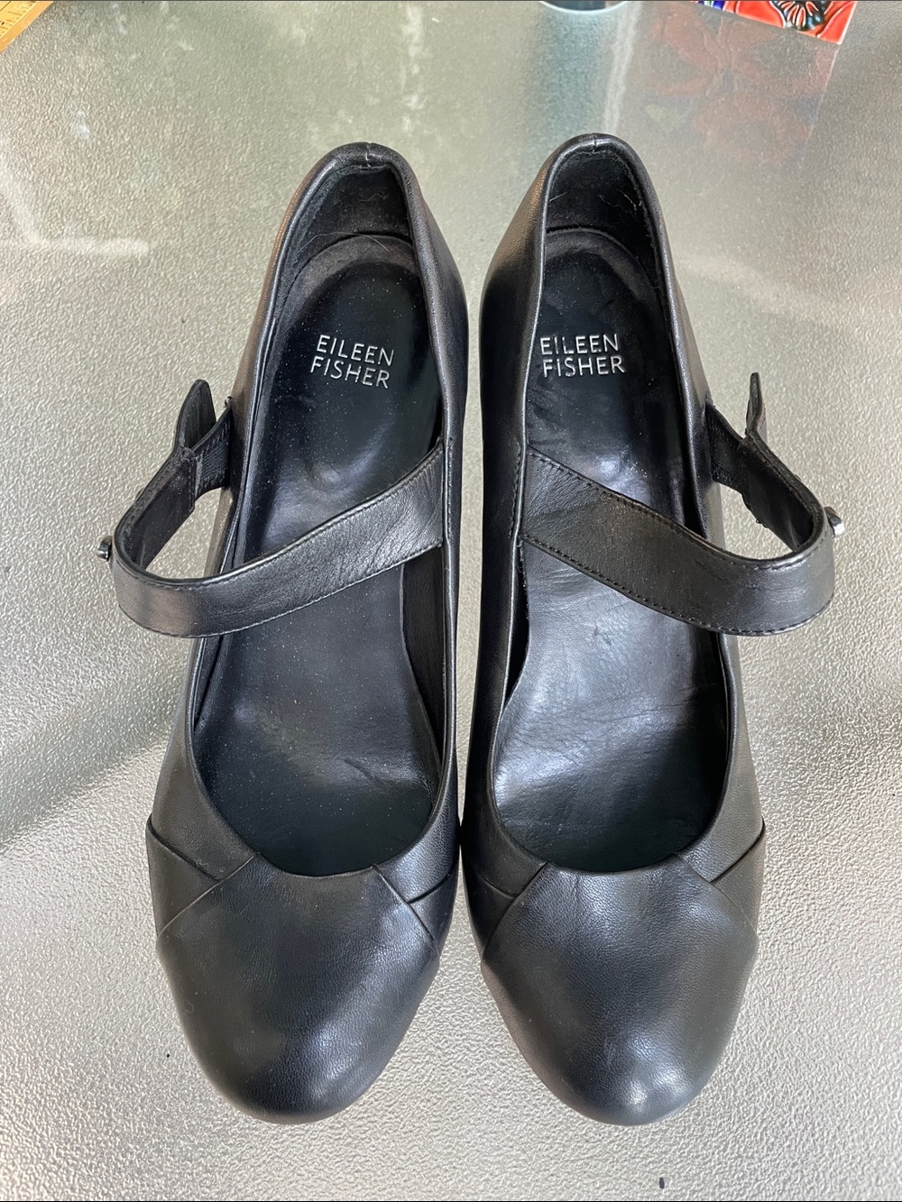 Eileen Fisher Black Leather Mary Jane Pumps